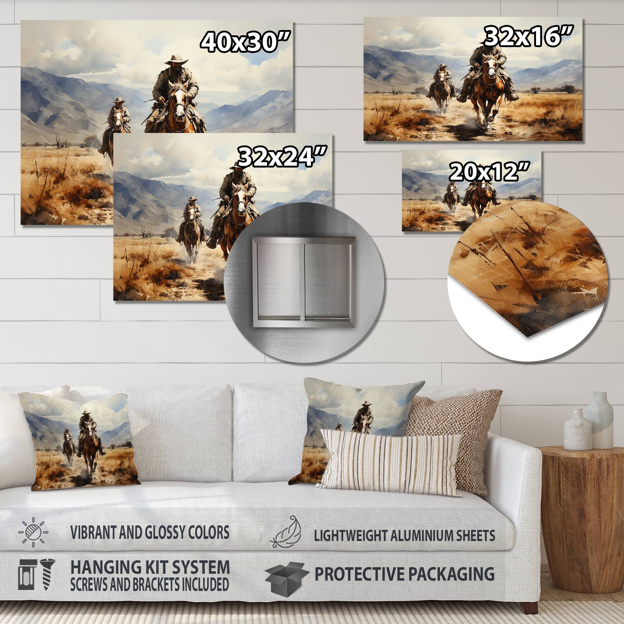 Designart "Cowboy Dusty Trails II" Cowboys Metal Art Print Bed Bath